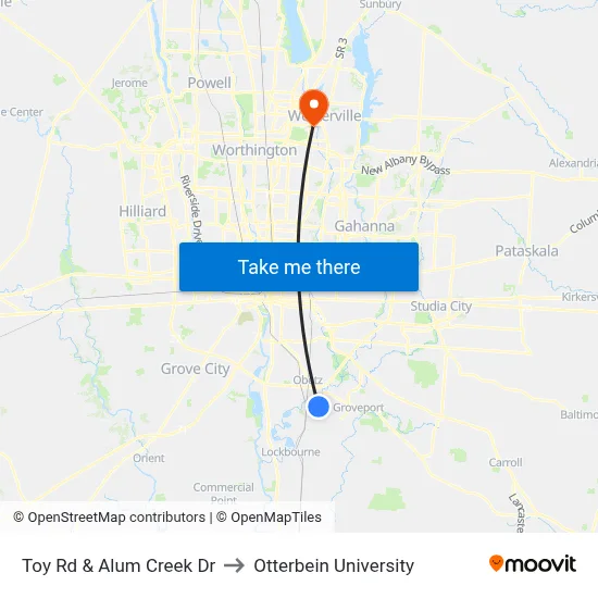 Toy Rd & Alum Creek Dr to Otterbein University map