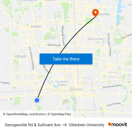 Georgesville Rd & Sullivant Ave to Otterbein University map