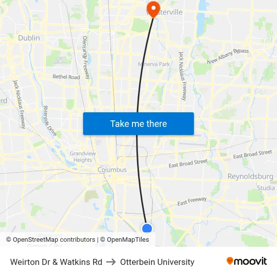 Weirton Dr & Watkins Rd to Otterbein University map