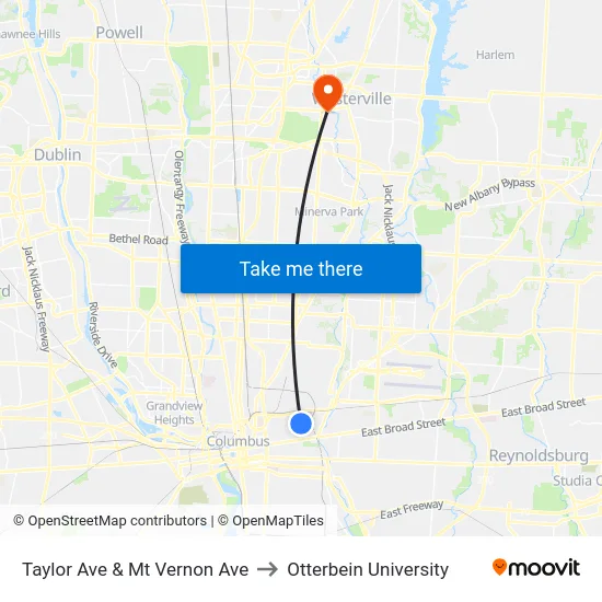 Taylor Ave  & Mt Vernon Ave to Otterbein University map