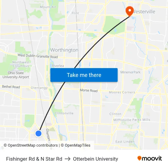 Fishinger Rd & N Star Rd to Otterbein University map