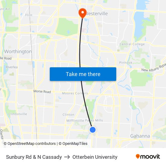 Sunbury Rd & N Cassady to Otterbein University map