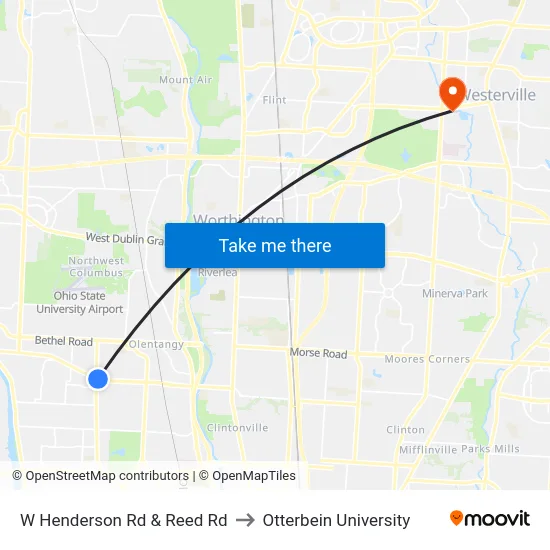 W Henderson Rd & Reed Rd to Otterbein University map