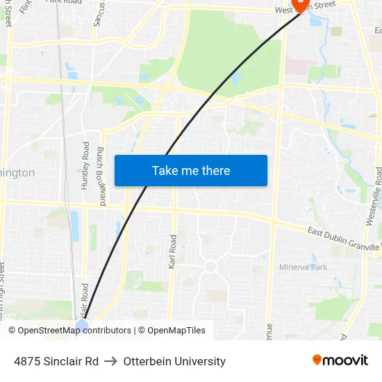 4875 Sinclair Rd to Otterbein University map