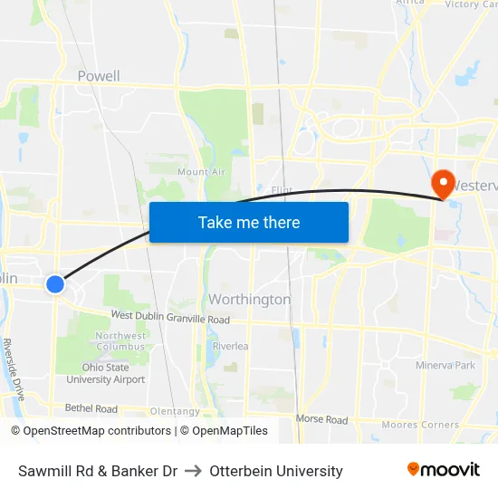 Sawmill Rd & Banker Dr to Otterbein University map