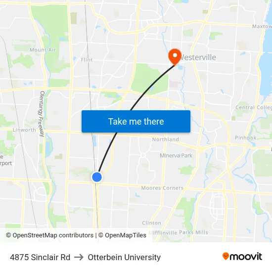 4875 Sinclair Rd to Otterbein University map