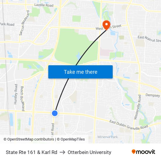 State Rte 161 & Karl Rd to Otterbein University map