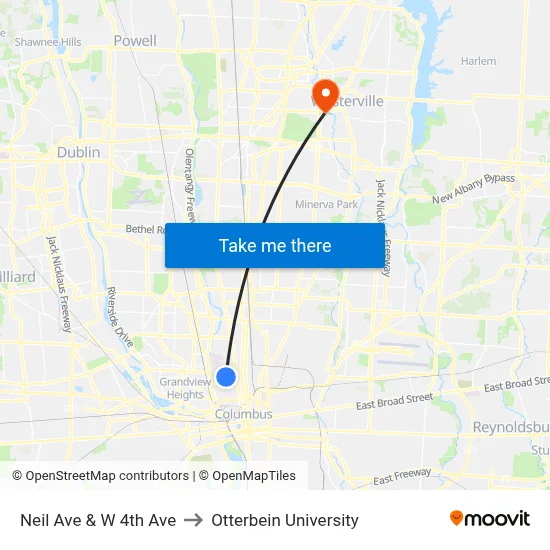 Neil Ave & W 4th Ave to Otterbein University map