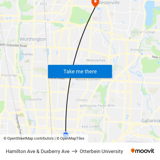 Hamilton Ave & Duxberry Ave to Otterbein University map