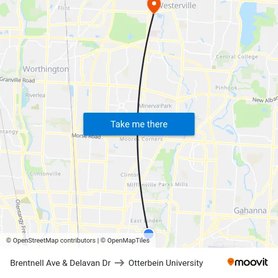 Brentnell Ave & Delavan Dr to Otterbein University map