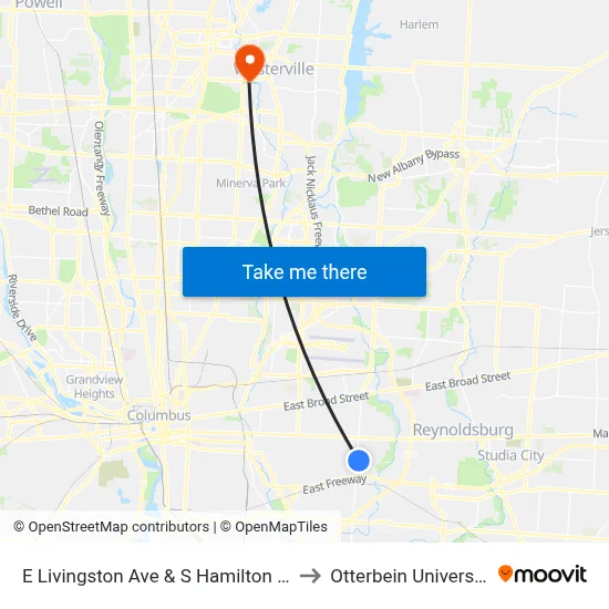 E Livingston Ave & S Hamilton Rd to Otterbein University map