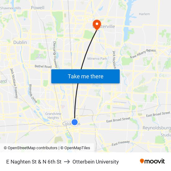 E Naghten St & N 6th St to Otterbein University map