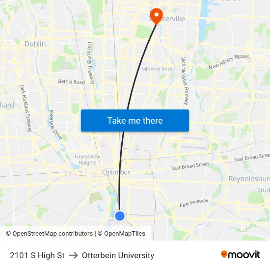 2101 S High St to Otterbein University map