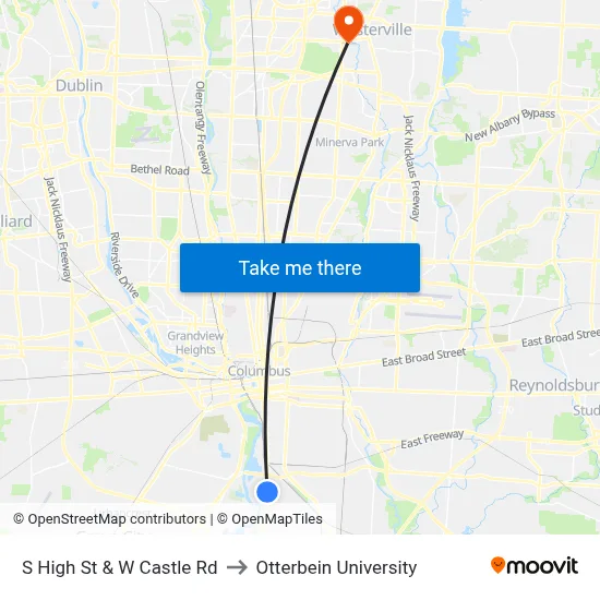 S High St & W Castle Rd to Otterbein University map