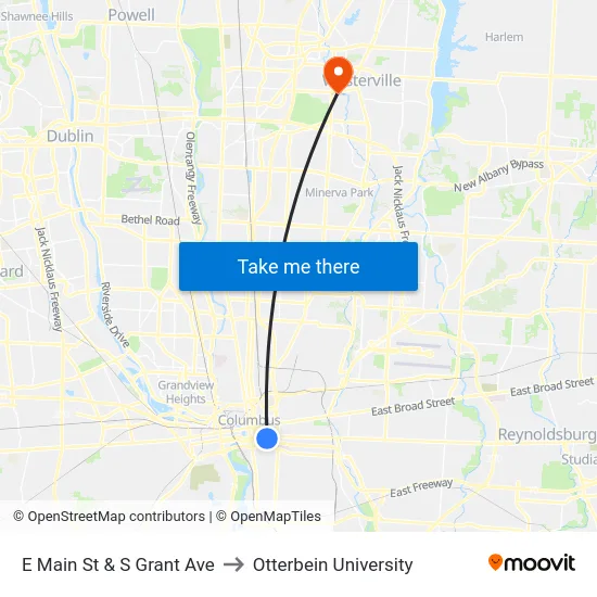 E Main St & S Grant Ave to Otterbein University map
