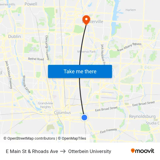 E Main St & Rhoads Ave to Otterbein University map