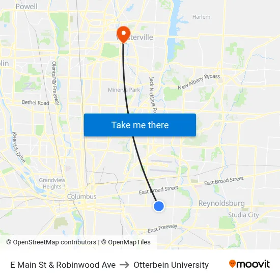 E Main St & Robinwood Ave to Otterbein University map