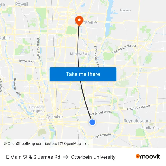 E Main St & S James Rd to Otterbein University map