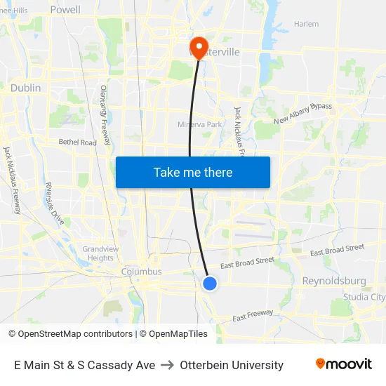 E Main St & S Cassady Ave to Otterbein University map