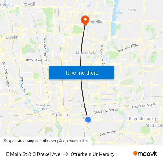 E Main St & S Drexel Ave to Otterbein University map