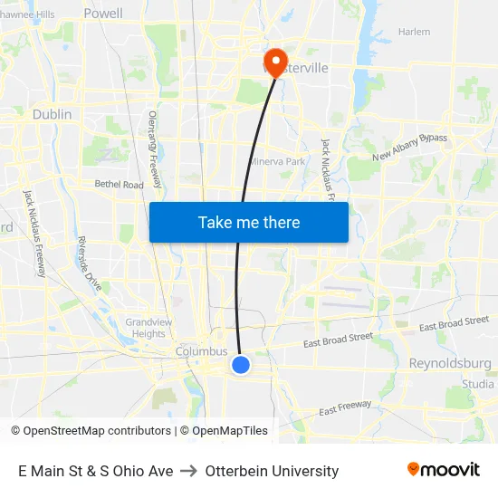 E Main St & S Ohio Ave to Otterbein University map