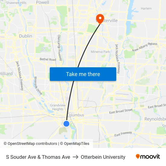 S Souder Ave & Thomas Ave to Otterbein University map