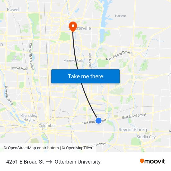 4251 E Broad St to Otterbein University map