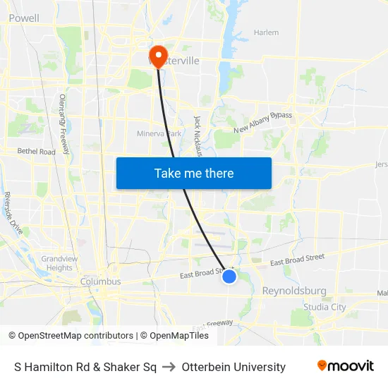 S Hamilton Rd & Shaker Sq to Otterbein University map