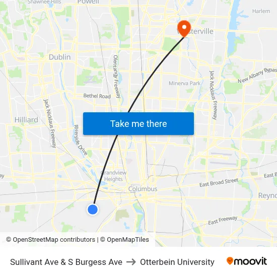 Sullivant Ave & S Burgess Ave to Otterbein University map