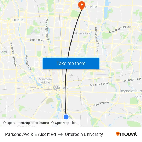 Parsons Ave & E Alcott Rd to Otterbein University map