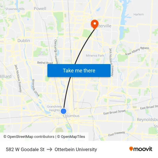 582 W Goodale St to Otterbein University map