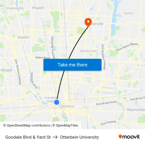 Goodale Blvd & Yard St to Otterbein University map