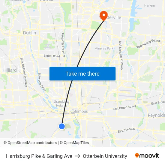 Harrisburg Pike & Garling Ave to Otterbein University map