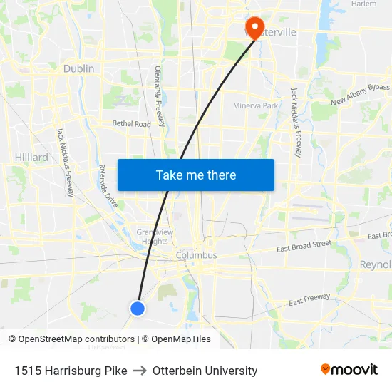 1515 Harrisburg Pike to Otterbein University map