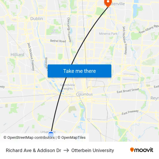 Richard Ave & Addison Dr to Otterbein University map