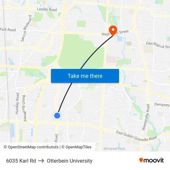 6035 Karl Rd to Otterbein University map
