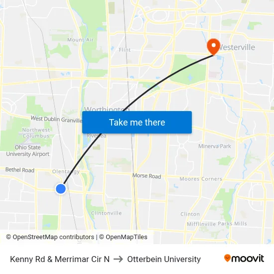 Kenny Rd & Merrimar Cir N to Otterbein University map