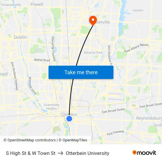 S High St & W Town St to Otterbein University map