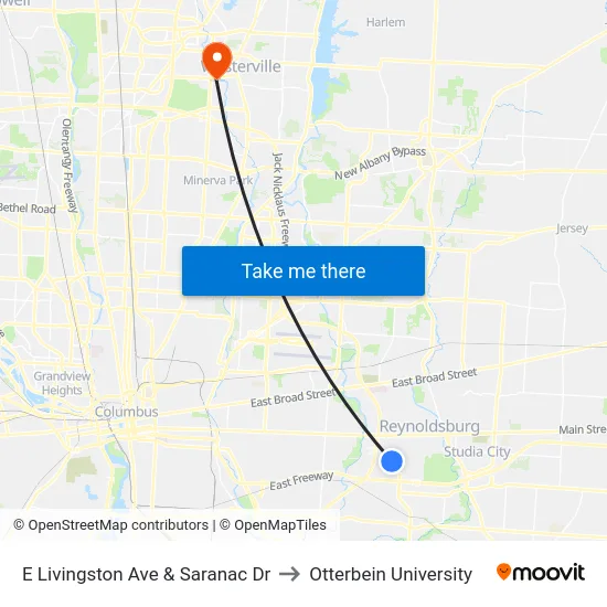 E Livingston Ave & Saranac Dr to Otterbein University map