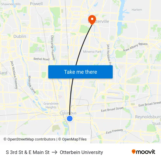 S 3rd St & E Main St to Otterbein University map
