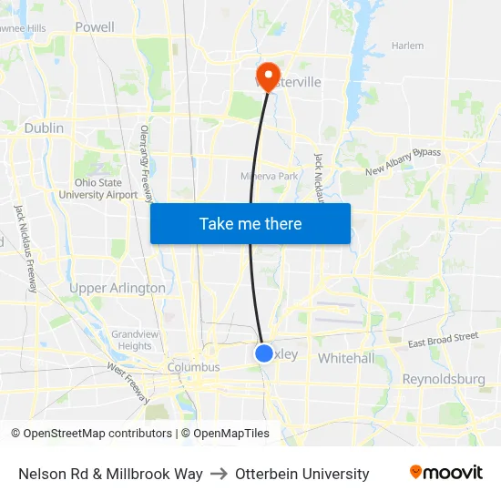 Nelson Rd & Millbrook Way to Otterbein University map