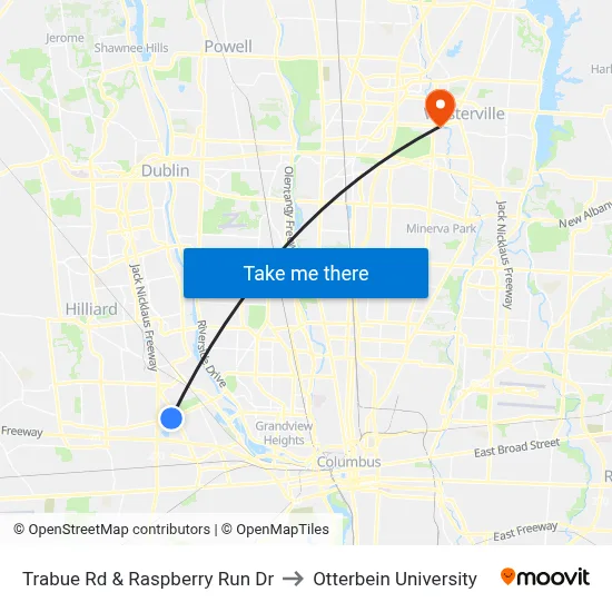 Trabue Rd & Raspberry Run Dr to Otterbein University map