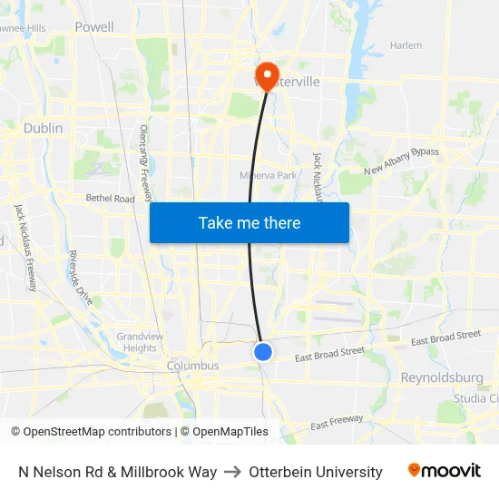 N Nelson Rd & Millbrook Way to Otterbein University map