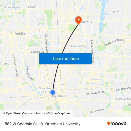 582 W Goodale St to Otterbein University map