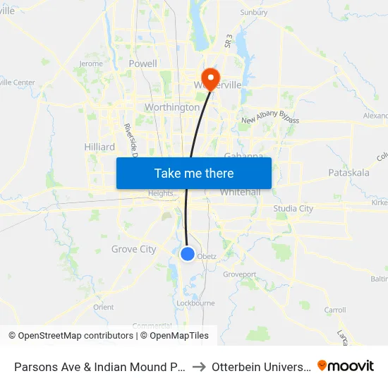 Parsons Ave & Indian Mound Park to Otterbein University map