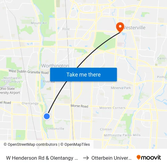 W Henderson Rd & Olentangy Blvd to Otterbein University map