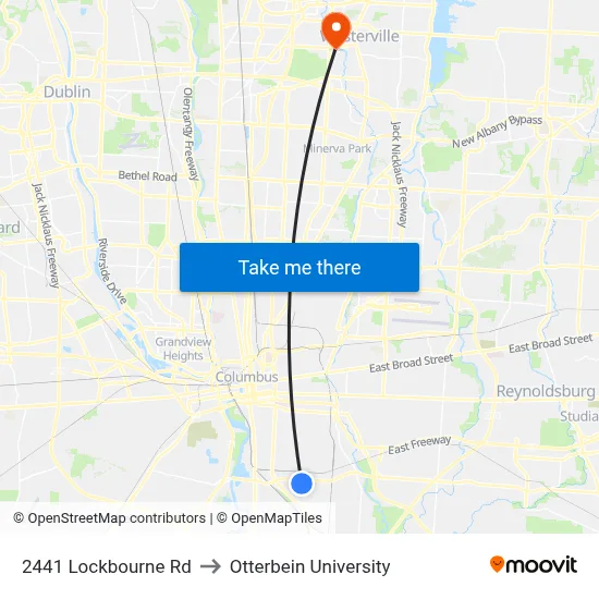 2441 Lockbourne Rd to Otterbein University map