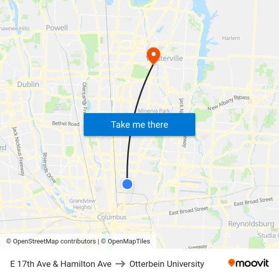 E 17th Ave & Hamilton Ave to Otterbein University map