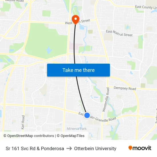 Sr 161 Svc Rd & Ponderosa to Otterbein University map