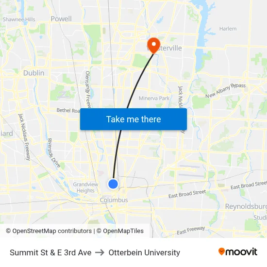Summit St & E 3rd Ave to Otterbein University map